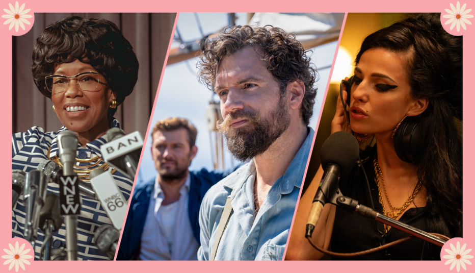 (De izquierda a derecha) Regina King en “Shirley”; Alex Pettyfer y Henry Cavill en “The Ministry of Ungentlemanly Warfare”; Marisa Abela en “Back to Black”.