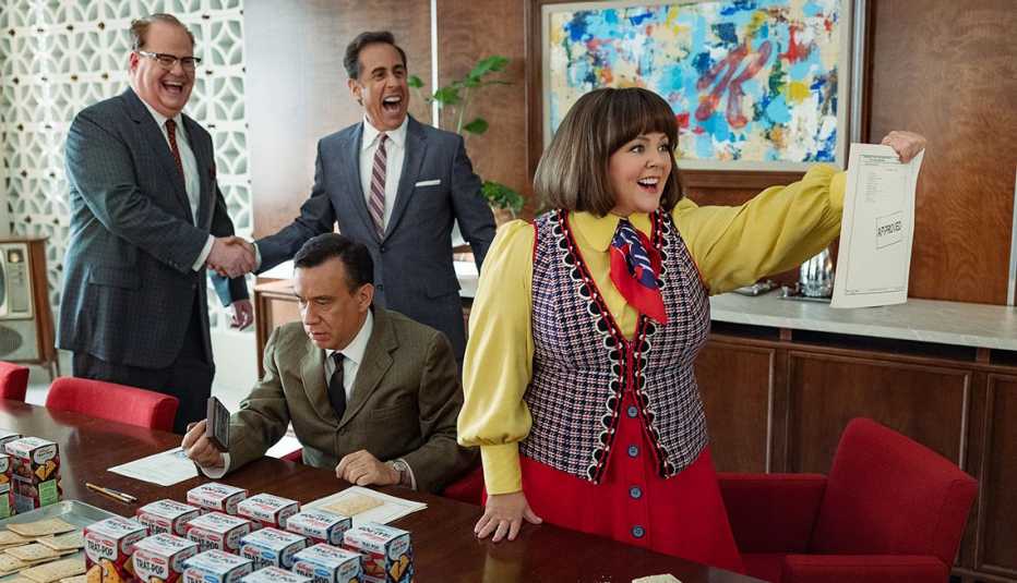(De izquierda a derecha) Jim Gaffigan, Jerry Seinfeld, Fred Armisen y Melissa McCarthy protagonizan “UnFrosted: The Pop-Tart Story".