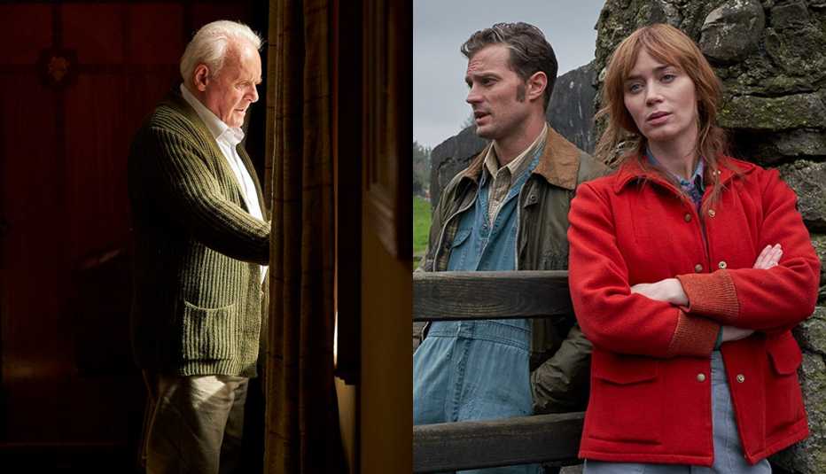 (De izquierda a derecha) Anthony Hopkins en "The Father" y Jamie Dornan y Emily Blunt en "Wild Mountain Thyme".