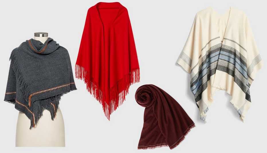 Women's Striped Square Scarf de Universal Thread, Triangular Wool Scarf, Cape Scarf de Gap, Women Cashmere Big Stole by Ines de la Fressange de Uniqlo.