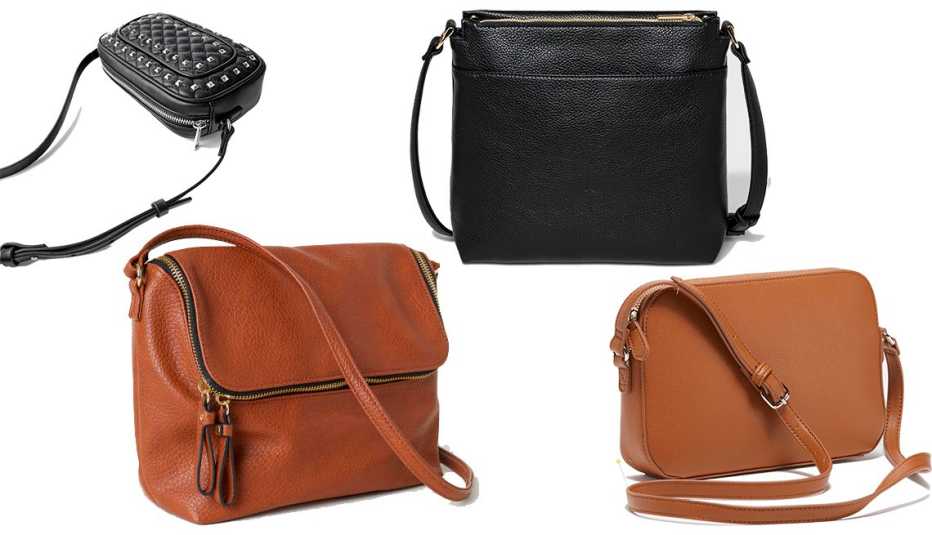 (en sentido horario): Quilted Studded Crossbody Bag de Zara, Midsize Crossbody Bag de A New Day, Faux- Leather Crossbody Bag for Women de Old Navy, Shoulder Bag de H & M.