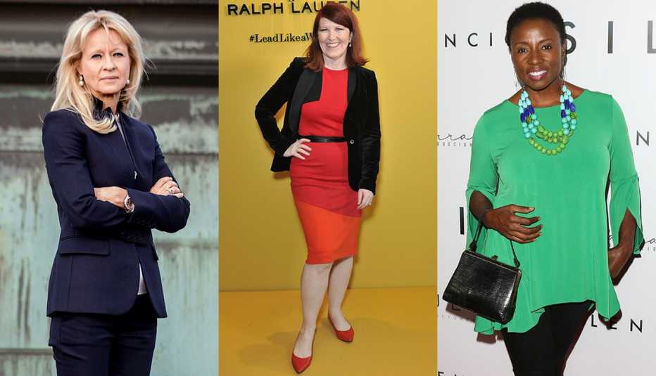 Annika Falkengren, Kate Flannery y Joni Bovill en varios vestidos apropiados para la entrevista de trabajo