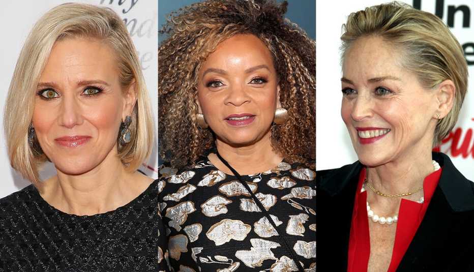 Marne Levine, Ruth E. Carter, Sharon Stone mostrando varios cortes de cabello apropiados para buscar trabajo.