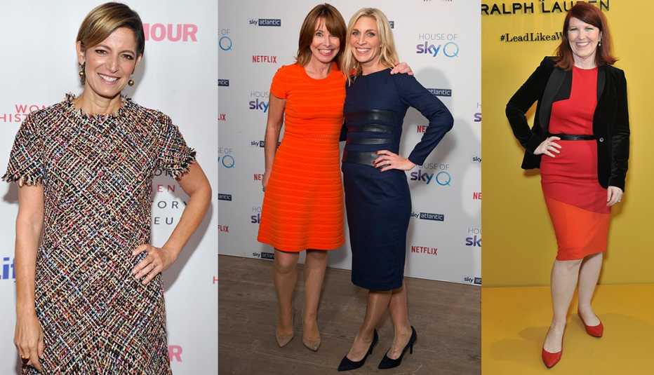 Cynthia Leive, Kay Burley, Sarah Hewson, y Kate Flannery usando vestidos apropiados para el trabajo.