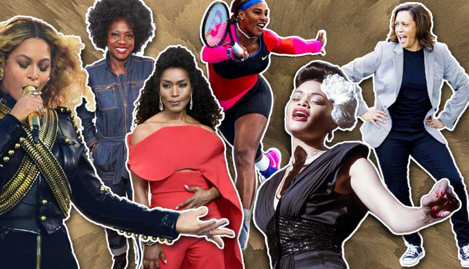 De izquierda a derecha: Beyonce, Viola Davis Angela Basset, Serena Williams, Andra Day y Kamala Harris
