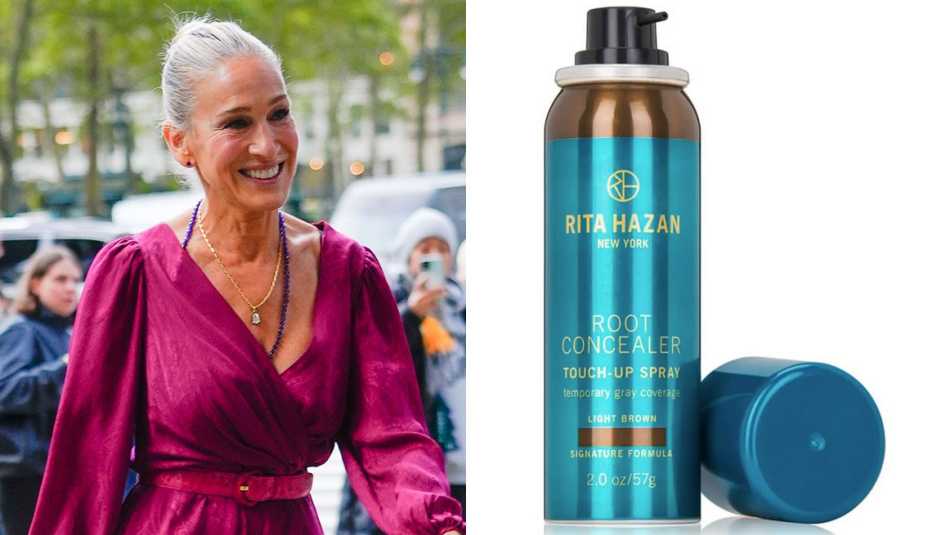 Sarah Jessica Parker y el corrector para canas Rita Hazan Root Concealer Touch Up Spray.