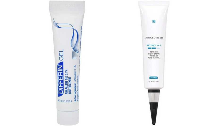 Differin Adapalene Gel 0.1 % Tratamiento para el acné (izquierda) y SkinCeuticals Retinol 0.5.