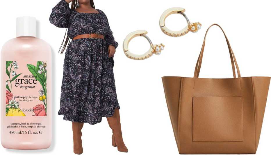 Champú y gel de baño y ducha Philosophy Amazing Grace, vestido a media pierna Lane, aretes & Other Stories Mother of Pearl Mini Hoop en color dorado/perla, bolso Mango Pocket Shopper Bag en color marrón medio Champú y gel de baño y ducha Philosophy Amazing Grace, vestido a media pierna Lane, aretes & Other Stories Mother of Pearl Mini Hoop en color dorado/perla, bolso Mango Pocket Shopper Bag en color marrón medio