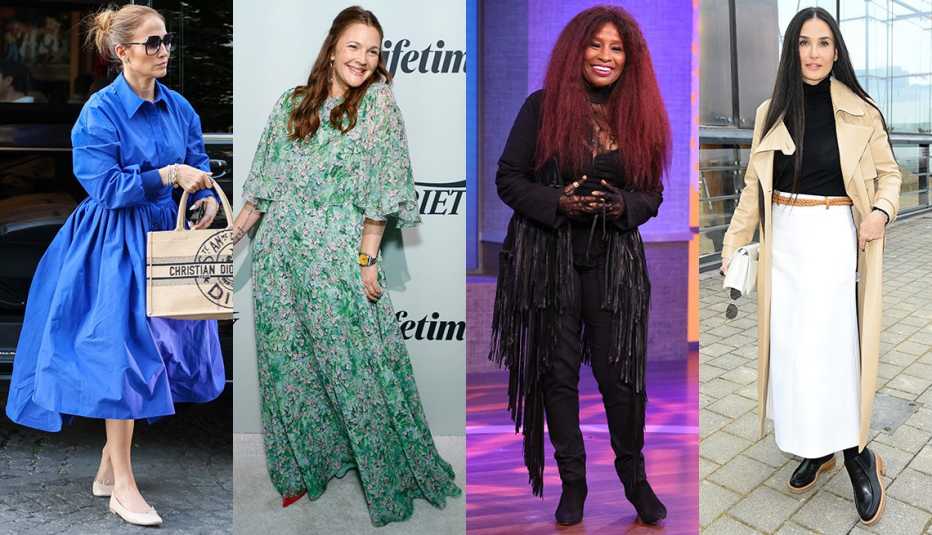 (Izquierda a derecha) Jennifer Lopez, Drew Barrymore, Chaka Khan y Demi Moore.