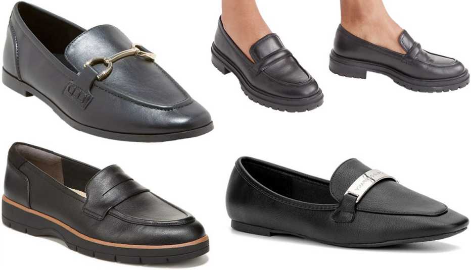 Variedad de mocasines en color negro. Variedad de mocasines en color negro.