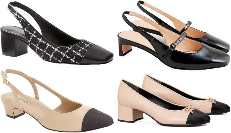 Zapatos de tacón de bloque en diferentes colores.