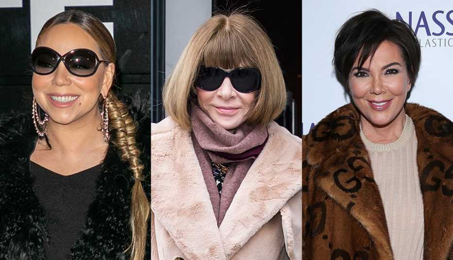 La cantante Mariah Carey (izquierda), la periodista y editora Anna Wintour (centro) y la personalidad de la televisión y empresaria Kris Jenner.