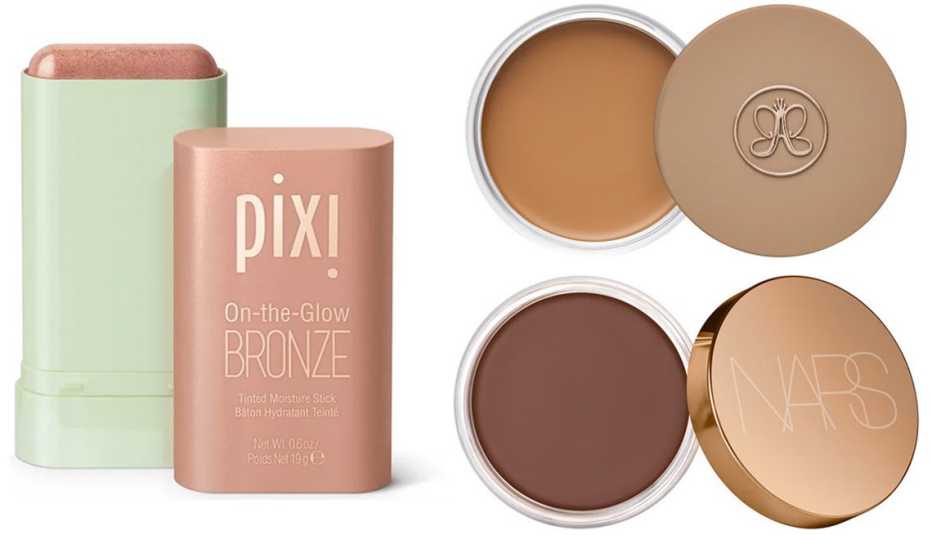 Opciones de barra de color y bronceador en crema.