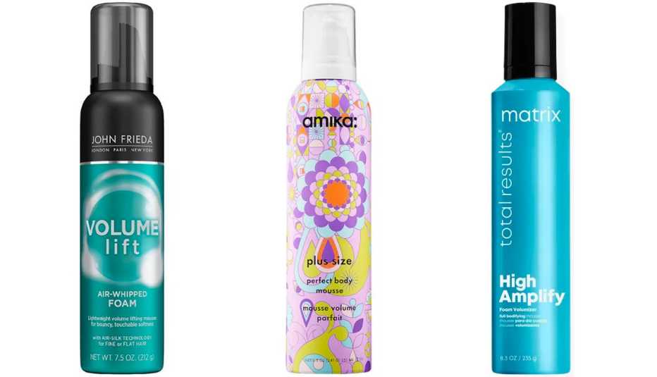 Opciones de espuma estilizadora para el cabello.