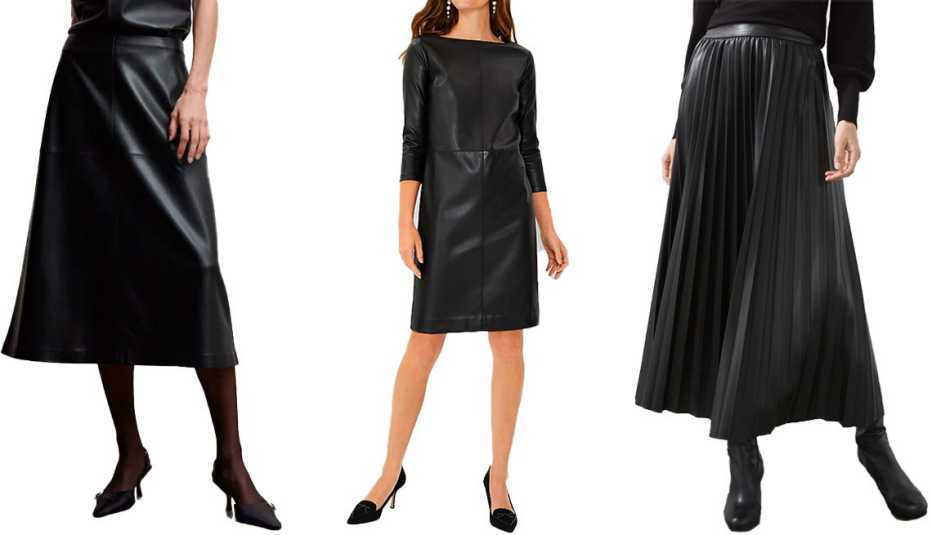 Dos tipos de faldas y un vestido en color negro.