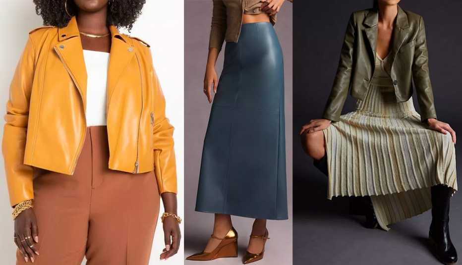 Prendas de vestir en cuero en diferentes tonos y colores.