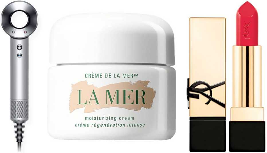 Dyson Supersonic Hair Dryer; Crème de la Mer Moisturizing Cream; Yves Saint Laurent Rouge Pur Couture Caring Satin Lipstick with Ceramides in R21 Rouge Paradoxe