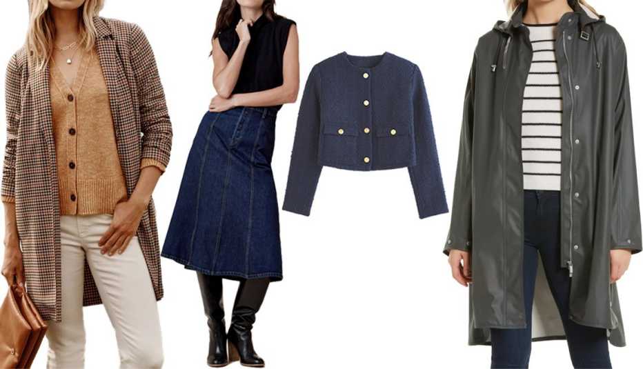 Cárdigan largo, vestido, chaqueta e impermeable.