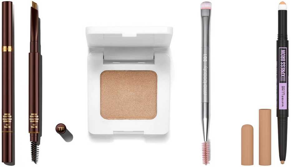 Escultor  y cepillos para cejas y lápiz y polvos para cejas.