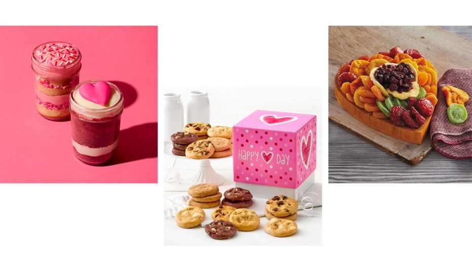 Opciones de dulces y frutas.
