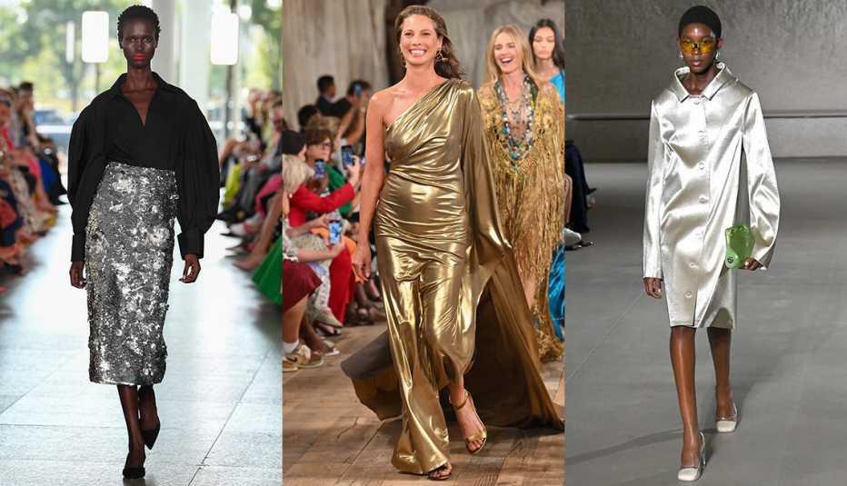 A model at the Carolina Herrera Spring 2024 Ready To Wear Runway Show; Christy Turlington walks the runway for the Ralph Lauren Spring Summer 2024 runway show; a model at the Tory Burch Spring/Summer 2024 New York Fashion Week