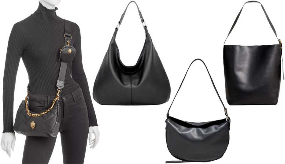 Bolso cruzado Kurt Geiger London Recycled Multi Crossbody en negro, bolso de correa larga de cuero sintético Ashioup Hobo Bag for Women in Slouchy PU Leather with Zipper en negro, bolsa de hombro de cuero & Other Stories Leather Shoulder Bag en negro y bolso Madewell The Essential Bucket Tote en negro