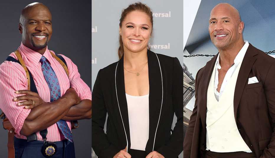 (De izquierda a derecha) Terry Crews, Ronda Rousey y Dwayne Johnson.