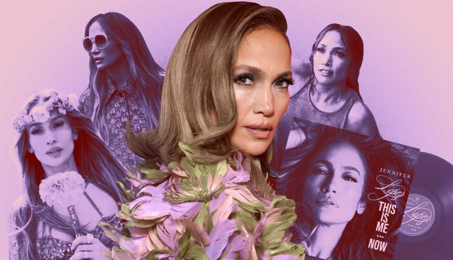 Foto montaje de diferentes poses de Jennifer Lopez.