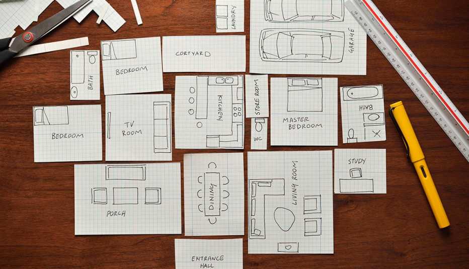 Plano de una casa con papel cuadriculado