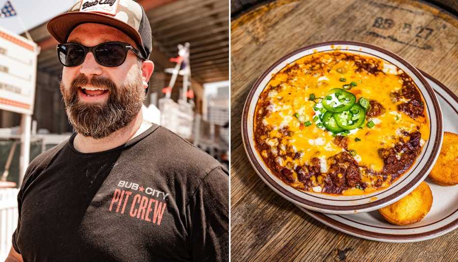 Christian Eckmann a la izquierda y una imagen de chili con carne a la derecha Christian Eckmann a la izquierda y una imagen de chili con carne a la derecha