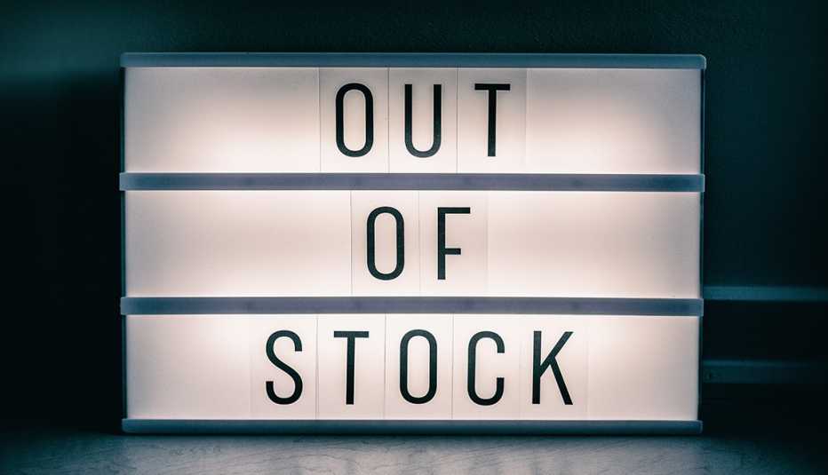 Letrero en inglés que dice -out of stock- Letrero en inglés que dice -out of stock-