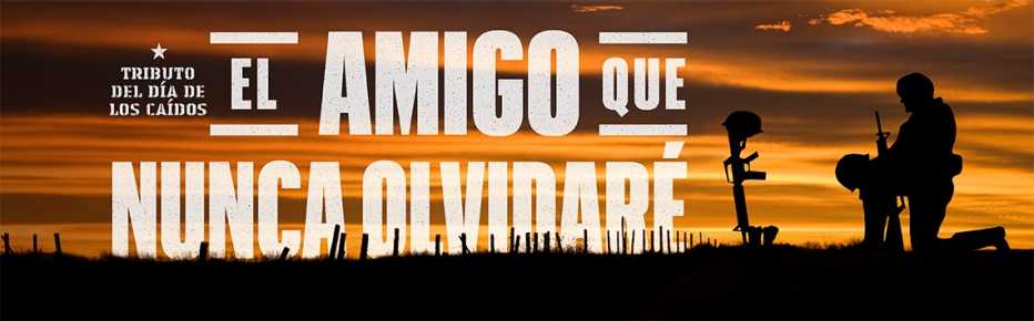 Imagen de un soldado arrodillado con la leyenda que dice "El amigo que nunca olvidaré".