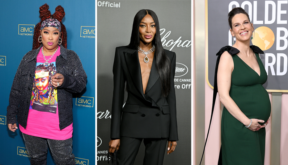 De izquierda a derecha, la rapera Da Brat, la modelo Naomi Campbell y la actriz Hilary Swank