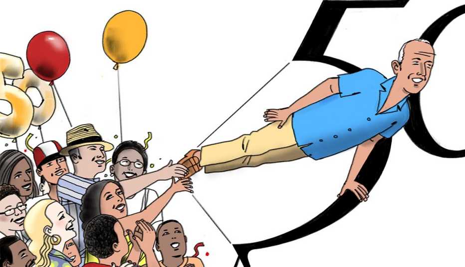 Ilustración de personas que celebran los 50 años. Ilustración de personas que celebran los 50 años.