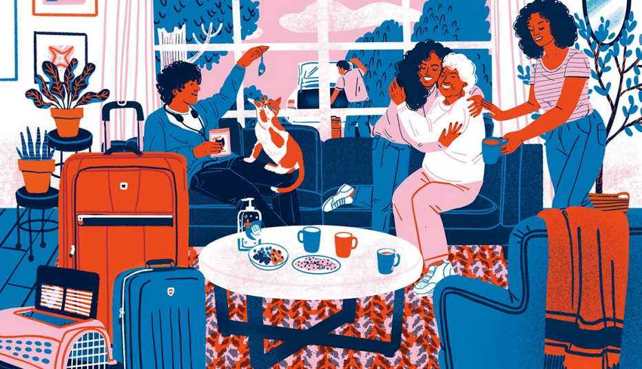 Ilustración de un invitado en una casa de familia Ilustración de un invitado en una casa de familia