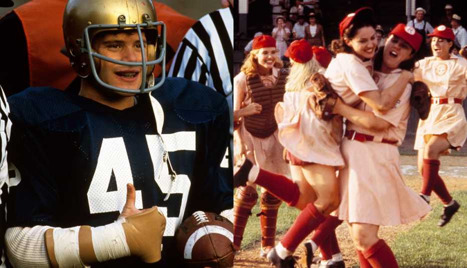 (De izquierda a derecha) Sean Astin como Daniel E. 'Rudy' Ruettiger en "Rudy" y Geena Davis, Madonna y Rosie O'Donnell protagonizan "A League Of Their Own".