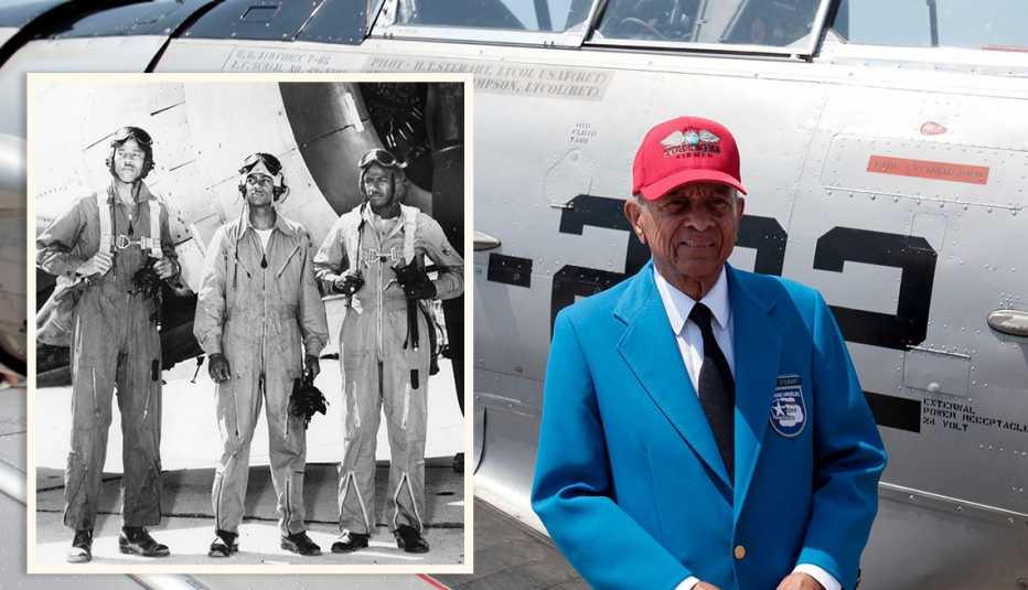 Foto del teniente coronel Harry Stewart cuando era piloto y otra en la base aérea nacional Selfridge en Harrison Township, Michigan, el 19 de junio de 2012