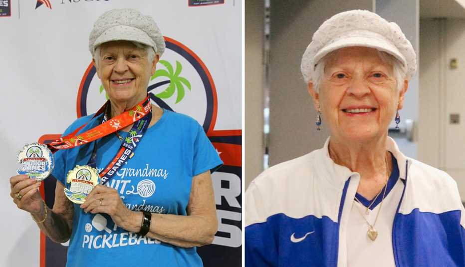 Joyce Jones muestra las medallas que ganó en el pickleball durante los National Senior Games del 2022. 
