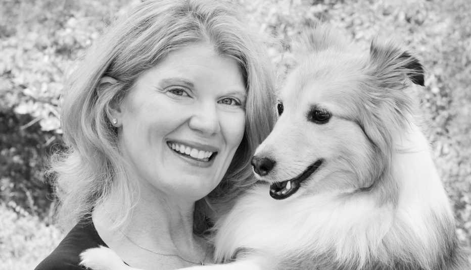 a woman and a dog