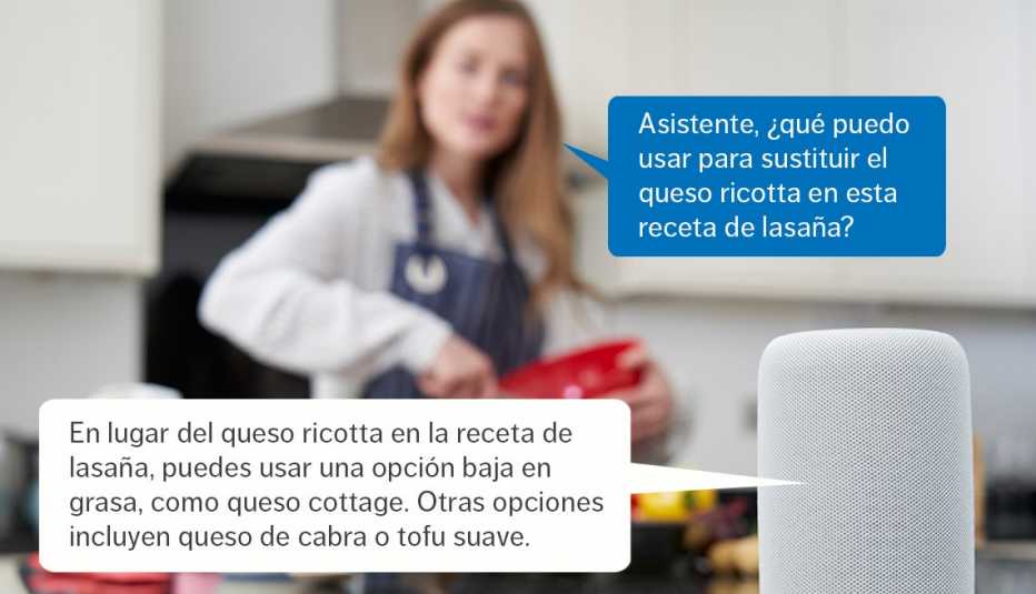 Mujer le habla a un altavoz inteligente
