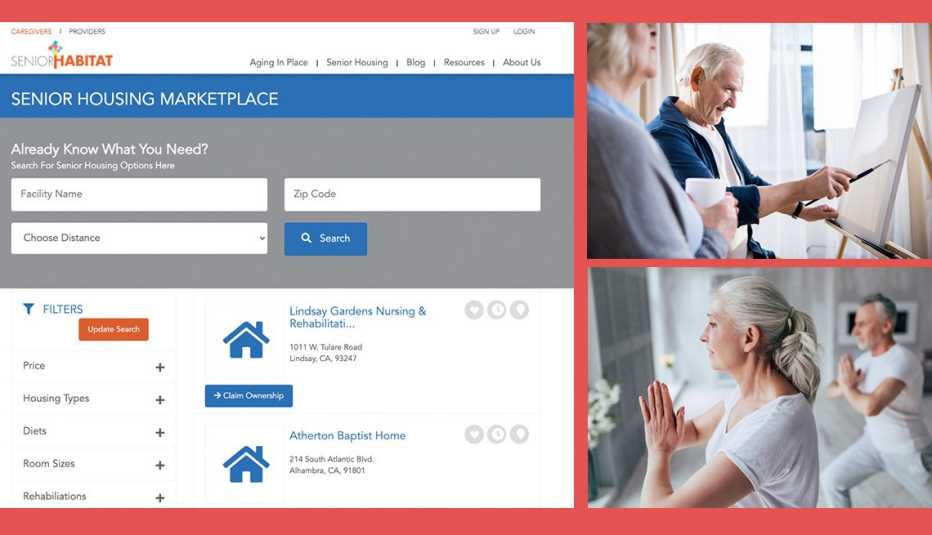 Captura de pantalla del sitio web de hábitat para personas mayores