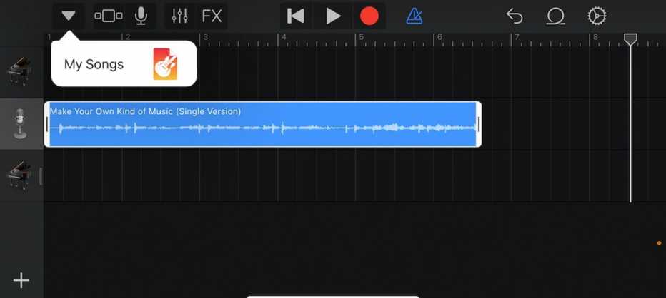 Captura de pantalla de la aplicación Garage Band en un iPhone 