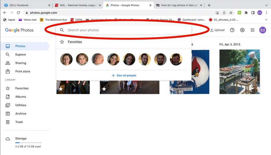Captura de pantalla de sugerencias de etiquetado automático para fotos en Google Photos