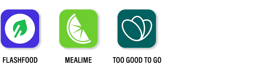 de izquierda a derecha, las aplicaciones gratuitas de almentos Flashfood, Mealime y Too Good to Go