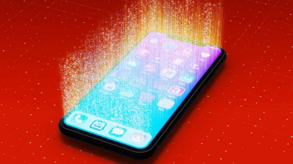 Gráfica de teléfono inteligente con luz que sale de la pantalla