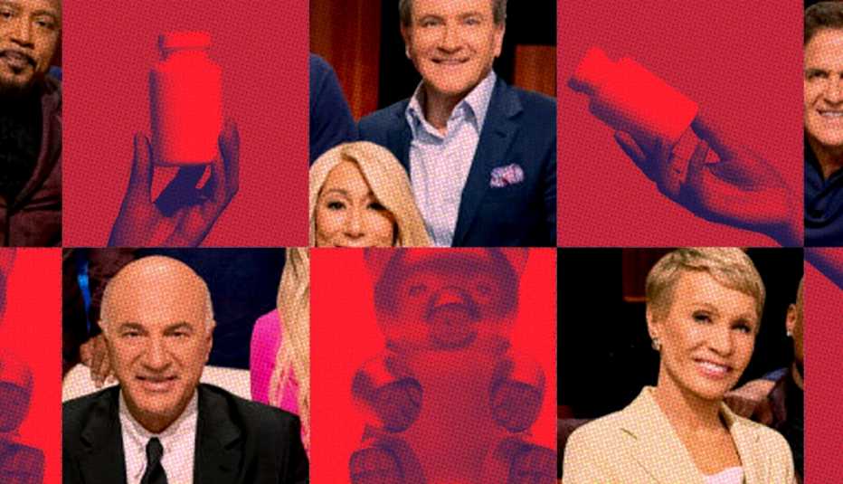 Fotos de inversores del Shark Tank intercaladas con productos genéricos