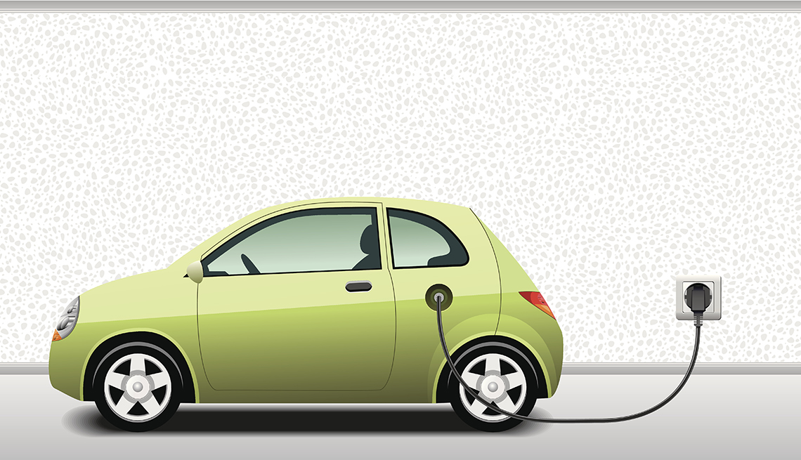 Ilustración de un auto eléctrico que se está cargando