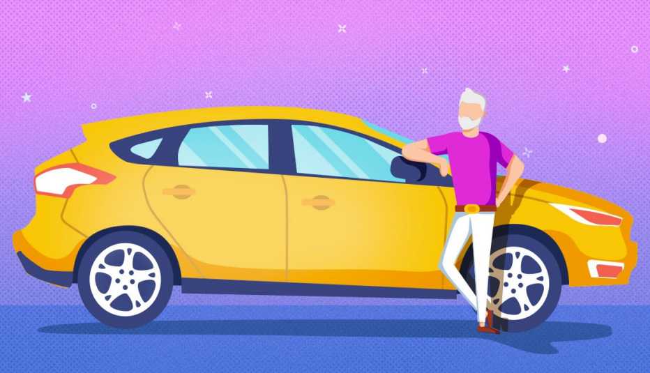 Hombre parado frente a un auto usado