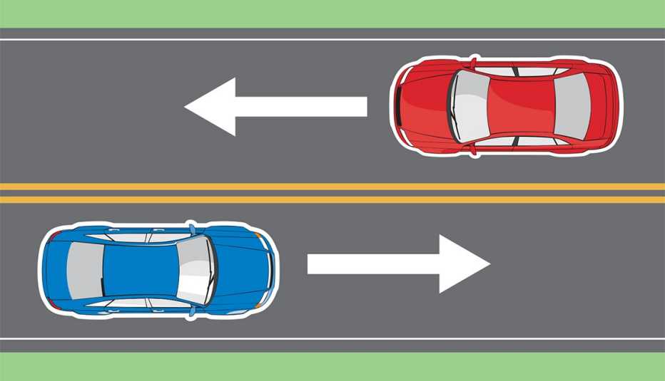 Gráfica de una carretera con dos autos transitando en sentido contrario