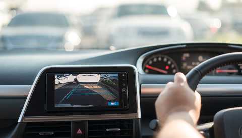 a view of a rear area image from a driver's seat